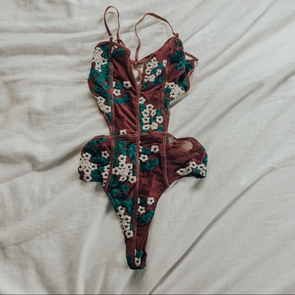 UO Burgundy Floral Lingerie / Bodysuit